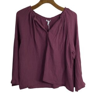 Calme Johnny Was Womens Split Neck Liya Top 3/4 Sleeve Cotton Pink Size XL NWT